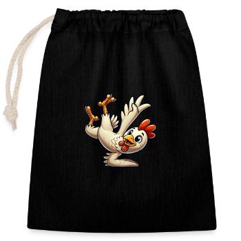 Breakdance Huhn im Handstand und Salto - Verschließbarer Geschenkbeutel aus Baumwolle (25x30cm) - Schwarz - Vorne
