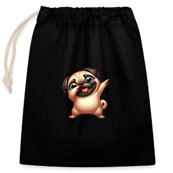 Cute dab pug cartoons pet - Closable cotton gift bag (25x30cm) - black - Front