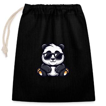 Panda Cool Animal - Closable cotton gift bag (25x30cm) - black - Front