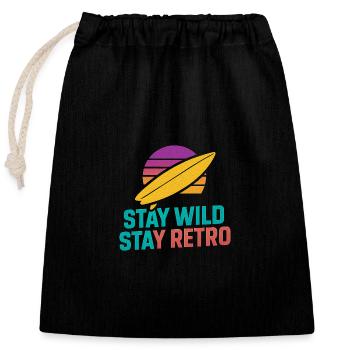 Stay Wild Stay Retro Surf - Closable cotton gift bag (25x30cm) - black - Front
