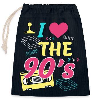 Retro I Love 90s Outfit Herzparty Geschenke - Verschließbarer Geschenkbeutel aus Baumwolle (25x30cm) - Navy - Vorne