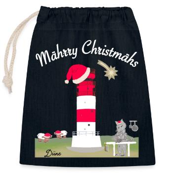 Leuchtturm Düne, Helgoland, Weihnachten - Verschließbarer Geschenkbeutel aus Baumwolle (25x30cm) - Navy - Vorne