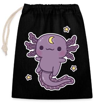 Niedlicher schwarzer Axolotl mit Halbmondsymbol - Verschließbarer Geschenkbeutel aus Baumwolle (25x30cm) - Schwarz - Vorne