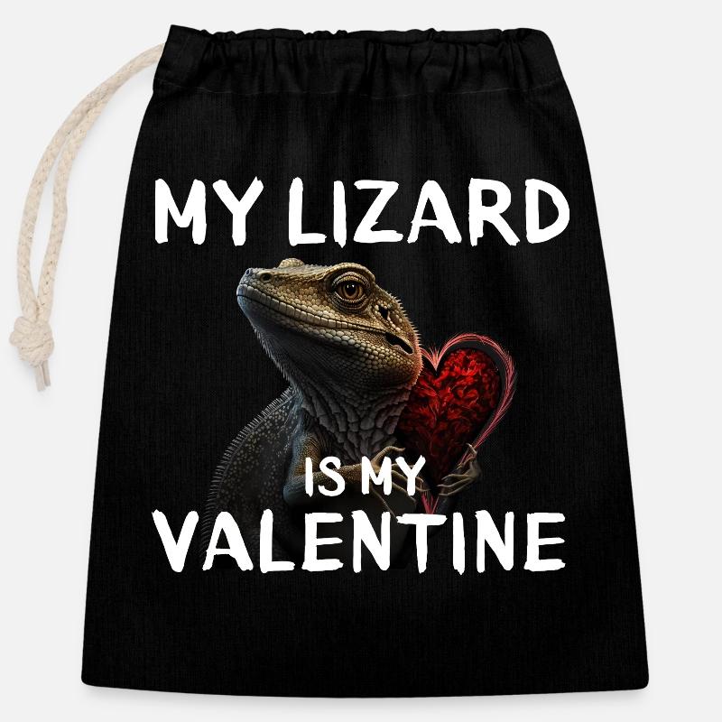 Lizard Valentine - Sac cadeau en coton avec cordon (25 x 30 cm) - noir