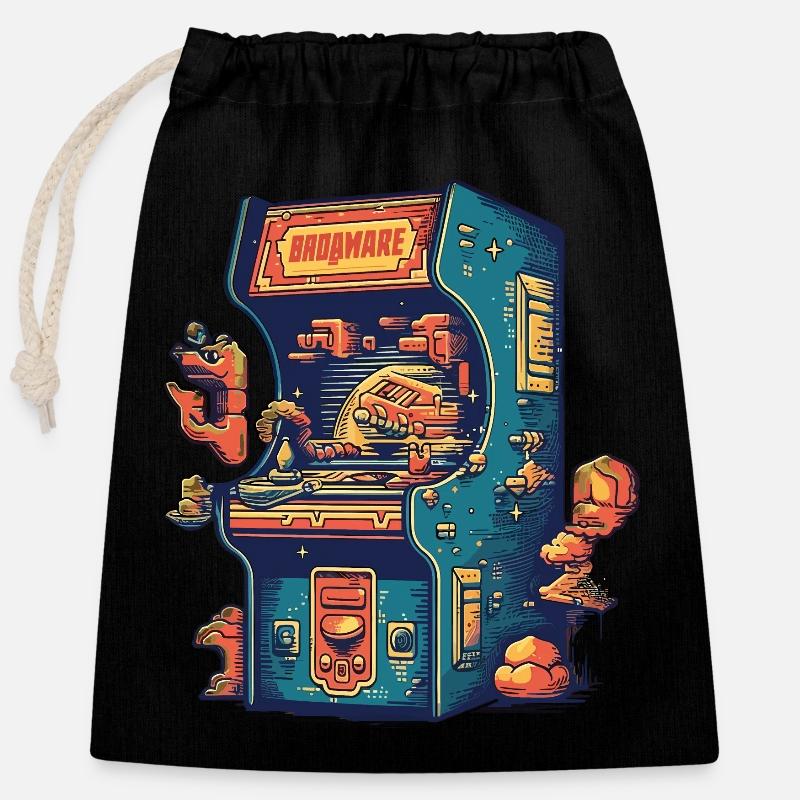 Station de jeu rétro - Sac cadeau en coton avec cordon (25 x 30 cm) - noir