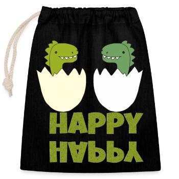 dinos happy - Verschließbarer Geschenkbeutel aus Baumwolle (25x30cm) - Schwarz - Vorne