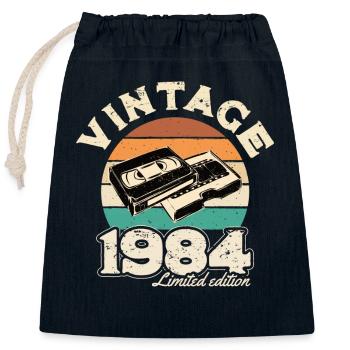 1984 rétro coucher de soleil cassette vidéo - 1984 cadeau d’anniversaire - Sac cadeau en coton avec cordon (25 x 30 cm) - bleu marine - Devant