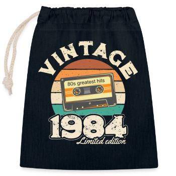 Cassette coucher de soleil rétro 1984 - cadeau d’anniversaire - Sac cadeau en coton avec cordon (25 x 30 cm) - bleu marine - Devant