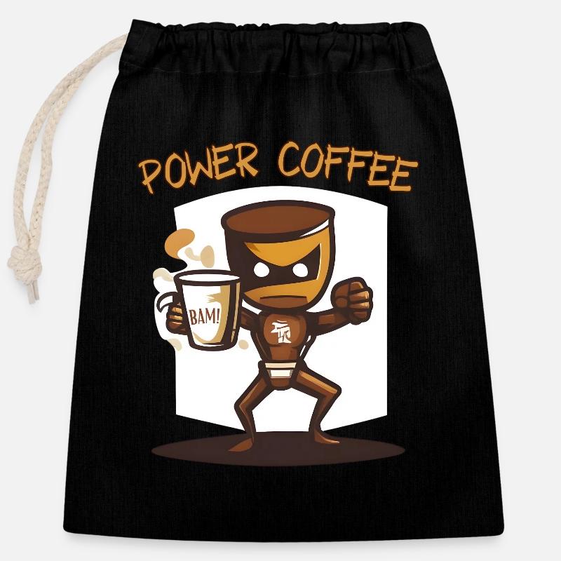 Café puissant - Sac cadeau en coton avec cordon (25 x 30 cm) - noir