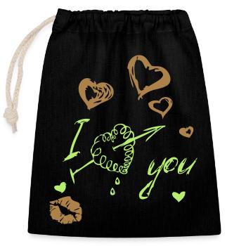 I love You Heart - Closable cotton gift bag (25x30cm) - black - Front