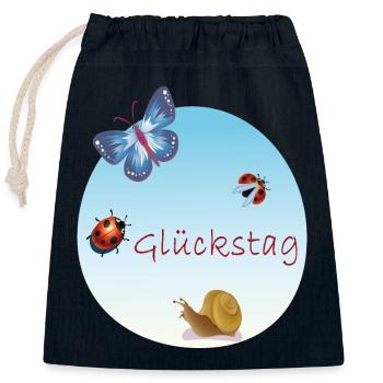Jour de chance - Sac cadeau en coton avec cordon (25 x 30 cm) - bleu marine - Devant