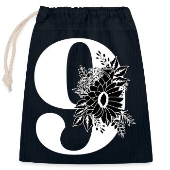 Nummer 9 Schwarze Blumen -9. Geburtstag Blumen - Verschließbarer Geschenkbeutel aus Baumwolle (25x30cm) - Navy - Vorne