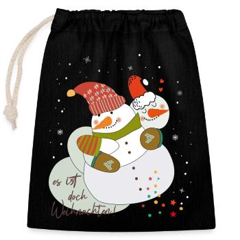 Schneemann verliebt Weihnachten - Verschließbarer Geschenkbeutel aus Baumwolle (25x30cm) - Schwarz - Vorne
