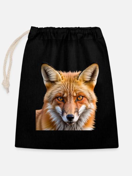 Fuchs Tierbild - Verschließbarer Geschenkbeutel aus Baumwolle (25x30cm) - Schwarz