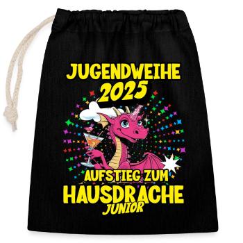 Jugendweihe 2025 T-Shirt Geschenk - Verschließbarer Geschenkbeutel aus Baumwolle (25x30cm) - Schwarz - Vorne