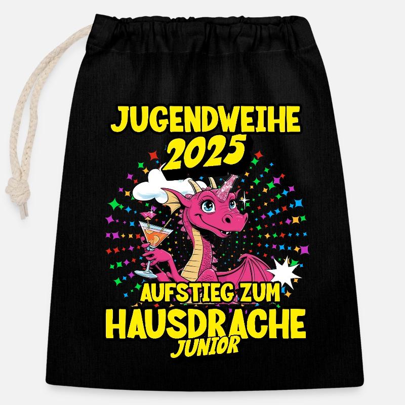 Jugendweihe 2025 T-Shirt Geschenk - Verschließbarer Geschenkbeutel aus Baumwolle (25x30cm) - Schwarz