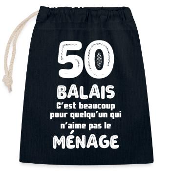 50 Balais: humour ménager décalé - Sac cadeau en coton avec cordon (25 x 30 cm) - bleu marine - Devant