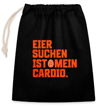 Lustiger Osterspruch - Eiersuche ist mein Cardio - Verschließbarer Geschenkbeutel aus Baumwolle (25x30cm) - Schwarz - Vorne