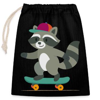Skateboard raton laveur avec casquette de baseball - Sac cadeau en coton avec cordon (25 x 30 cm) - noir - Devant
