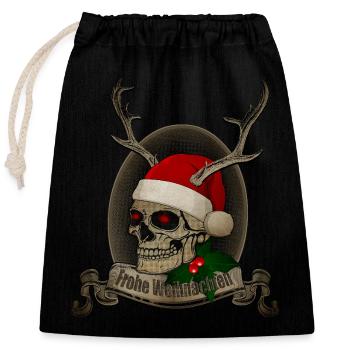 Crâne avec des bois Joyeux Noël - Sac cadeau en coton avec cordon (25 x 30 cm) - noir - Devant