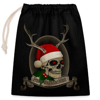 Frohe Weihnachten Totenkopf mit Geweih - Verschließbarer Geschenkbeutel aus Baumwolle (25x30cm) - Schwarz - Vorne