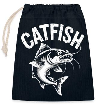 Catfish Adventure Fishing Design - Closable cotton gift bag (25x30cm) - navy - Front