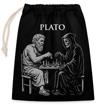 Platon und Sensenmann spielen Schach Illustration - Verschließbarer Geschenkbeutel aus Baumwolle (25x30cm) - Schwarz - Vorne