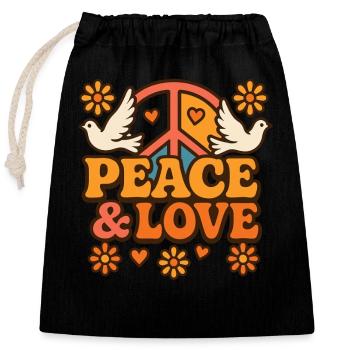 Design rétro hippie avec des colombes et un symbole de paix - Sac cadeau en coton avec cordon (25 x 30 cm) - noir - Devant