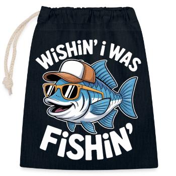 Poisson humoristique avec lunettes de soleil et casquette - Sac cadeau en coton avec cordon (25 x 30 cm) - bleu marine - Devant