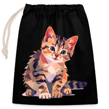 Bunte Geometrische Katzenillustration Modern - Verschließbarer Geschenkbeutel aus Baumwolle (25x30cm) - Schwarz - Vorne