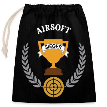 Airsoft Winner Winner Tournament Championship - Closable cotton gift bag (25x30cm) - black - Front