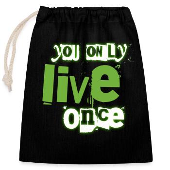 You Only Live Once Green Graffiti Look - Closable cotton gift bag (25x30cm) - black - Front