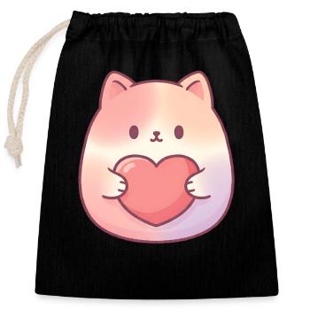 Cuddly Kitten Heart Love - Closable cotton gift bag (25x30cm) - black - Front