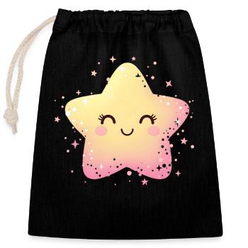 Pastellstern Kawaii Glanz - Verschließbarer Geschenkbeutel aus Baumwolle (25x30cm) - Schwarz - Vorne