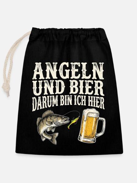 Zander Angeln Und Bier - Verschließbarer Geschenkbeutel aus Baumwolle (25x30cm) - Schwarz