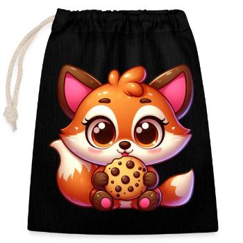 Cute Fox Cookie Cookie Cartoon - Closable cotton gift bag (25x30cm) - black - Front