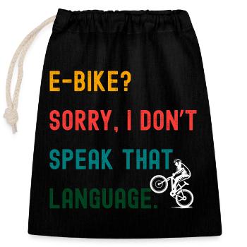 Mountain bike design – e-bike? No thank you! - Closable cotton gift bag (25x30cm) - black - Front