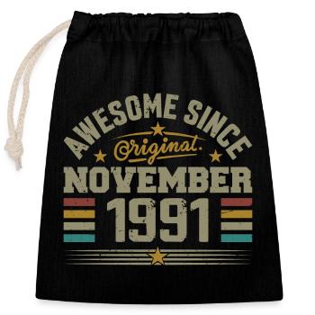 Novembre 1991 Cadeau Anniversaire | November 1991 - Sac cadeau en coton avec cordon (25 x 30 cm) - noir - Devant