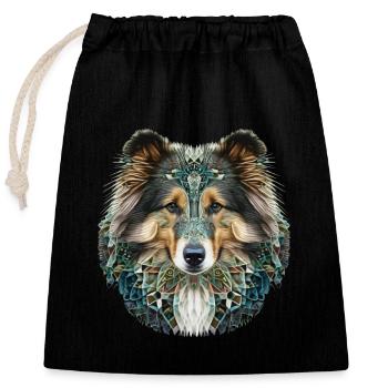 Colorful Shetland Sheepdog Collie Head Artwork - Closable cotton gift bag (25x30cm) - black - Front