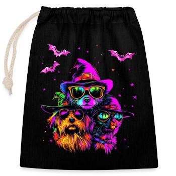 Halloween coole Hunde und Katze Brille, Neonfarbe - Verschließbarer Geschenkbeutel aus Baumwolle (25x30cm) - Schwarz - Vorne