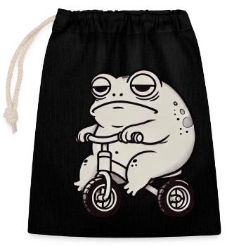 Frosch Kröte Unke Laufrad Dreirad Lustig Skurril - Verschließbarer Geschenkbeutel aus Baumwolle (25x30cm) - Schwarz - Vorne