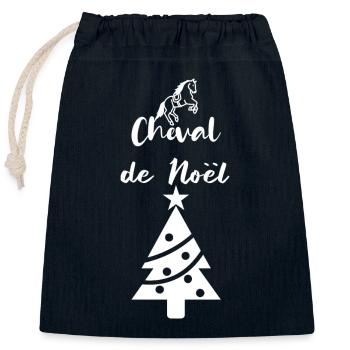 Cheval de Noël - Sac cadeau en coton avec cordon (25 x 30 cm) - bleu marine - Devant