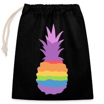 Ananas Regenbogen - Verschließbarer Geschenkbeutel aus Baumwolle (25x30cm) - Schwarz - Vorne