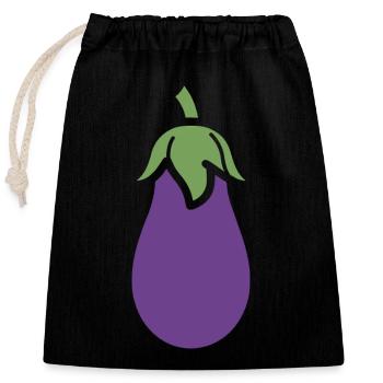 Aubergine - Sac cadeau en coton avec cordon (25 x 30 cm) - noir - Devant