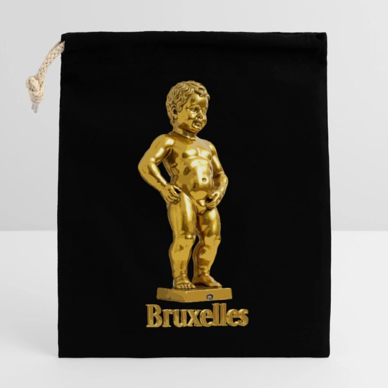 Manneken Pis de Bruxelles en oder Verschließbarer Geschenkbeutel aus Baumwolle (25x30cm)