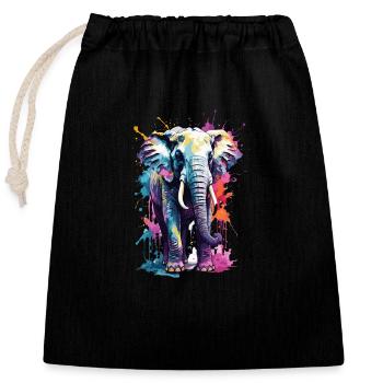 Elefant Coole Farbexplosion in der Savanne - Verschließbarer Geschenkbeutel aus Baumwolle (25x30cm) - Schwarz - Vorne