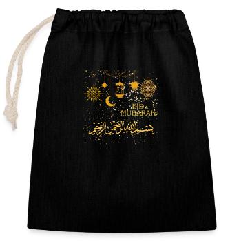 Ramadan, Eid Mubarak - Closable cotton gift bag (25x30cm) - black - Front