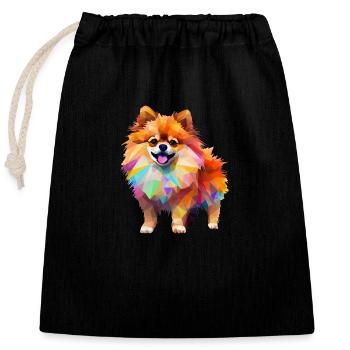Dessin géométrique Spitz miniature - Sac cadeau en coton avec cordon (25 x 30 cm) - noir - Devant