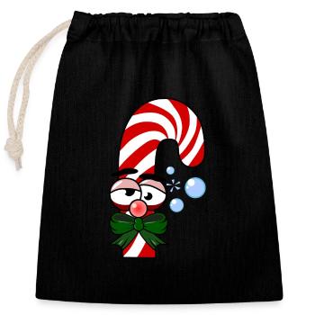 Drunken candy cane - Closable cotton gift bag (25x30cm) - black - Front