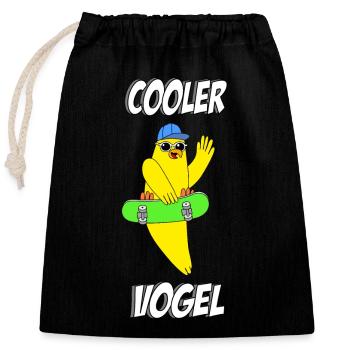 Cooler Vogel - Verschließbarer Geschenkbeutel aus Baumwolle (25x30cm) - Schwarz - Vorne